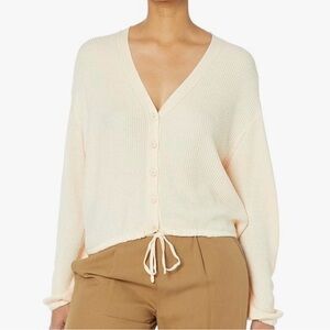 Splendid Cream Ribbed Button Front Cardigan Drawstring Hem Size Medium NWOT